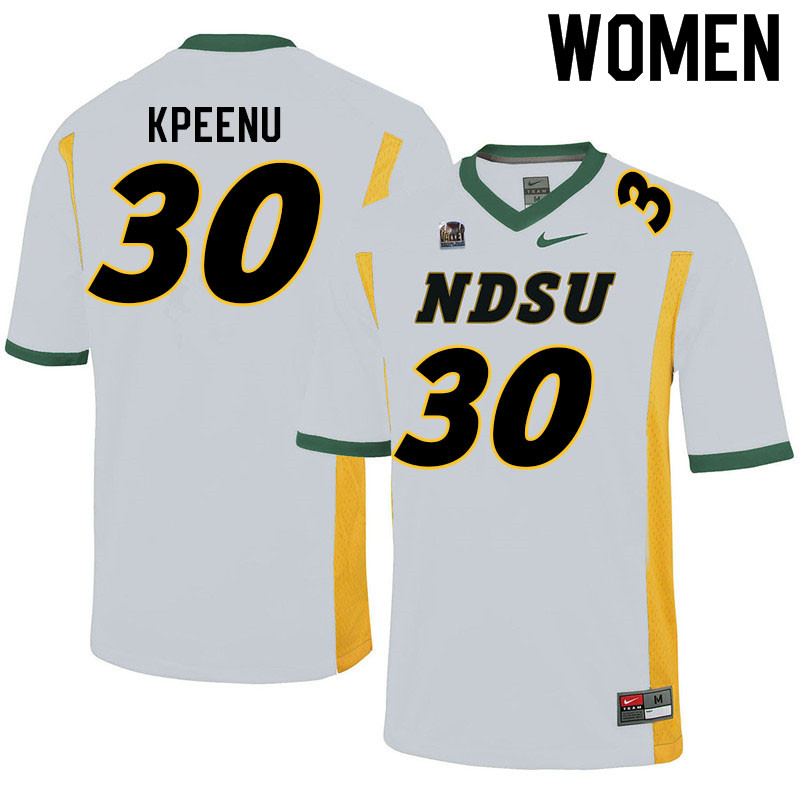 Women #30 Barika Kpeenu North Dakota State Bison College Football Jerseys Sale-White - Click Image to Close
